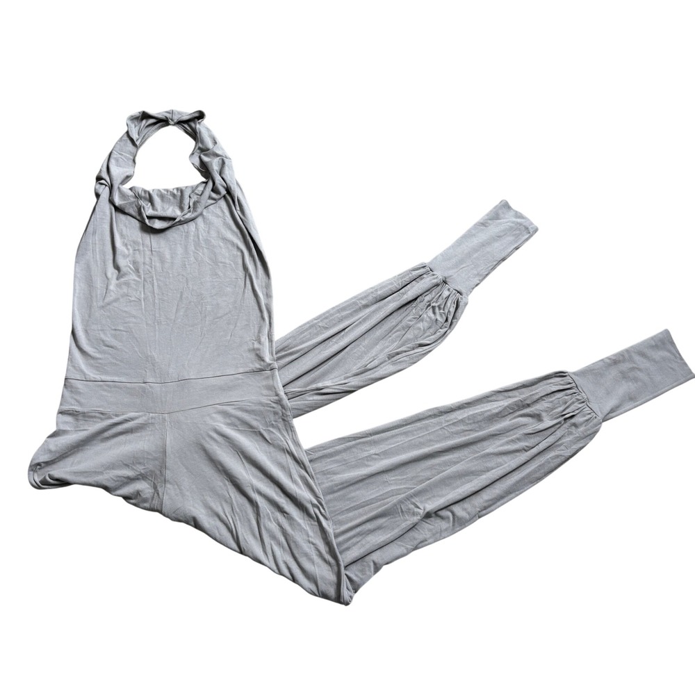 Aria Lattner Handmade Organic Bamboo Halter Open Back Jumpsuit Gray L Dance Yoga